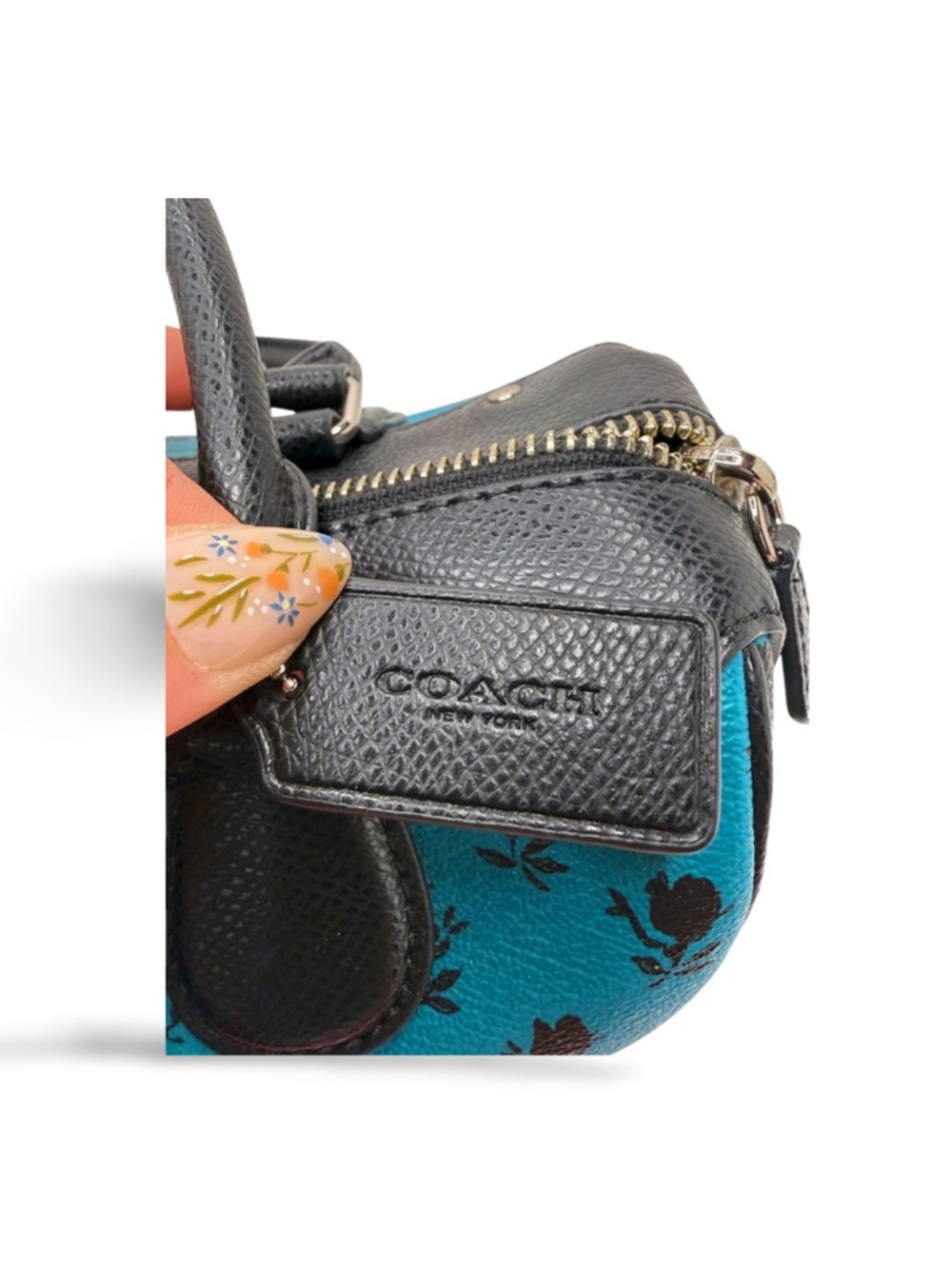 Coach Badlands Mini Bennett Satchel Blue Floral Print Leather Crossbody - Picture 12 of 15